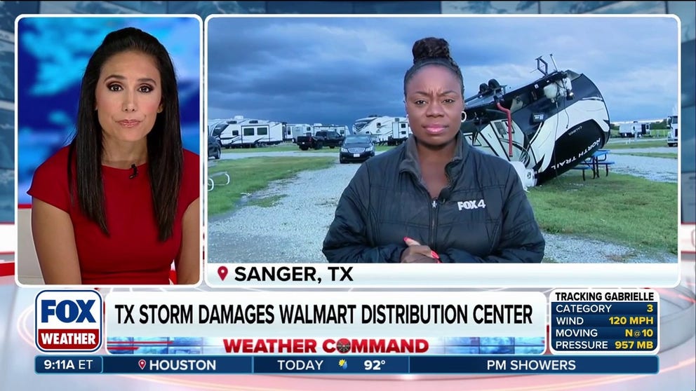 Severe storms critically injure 1, flip RVs at a dealership in Sanger, Texas. FOX4 Dallas reporter Tisia Muzinga has details.