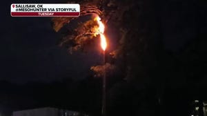 Watch: Tree 'nuked' by lightning catches fire in Oklahoma