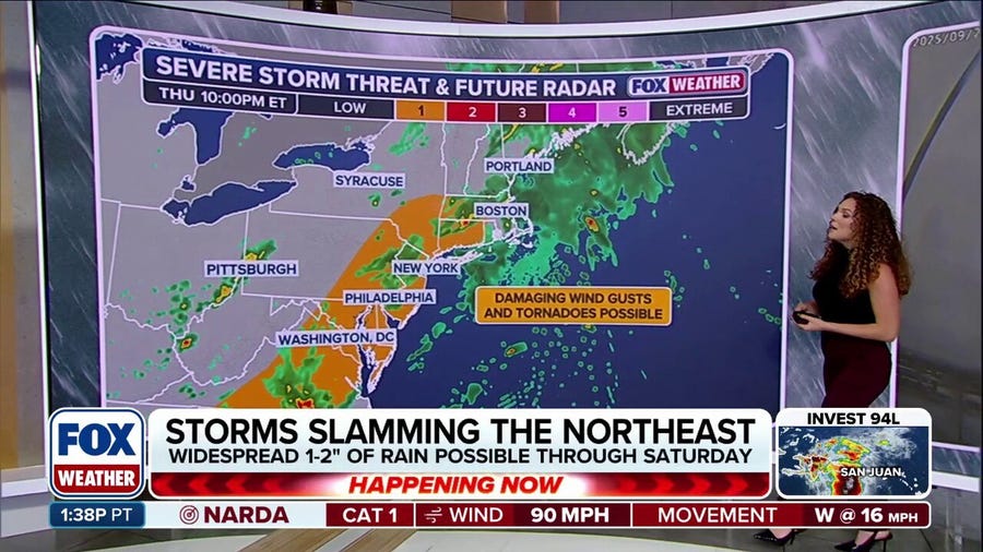 Heavy rain, severe thunderstorms moving through Northeast