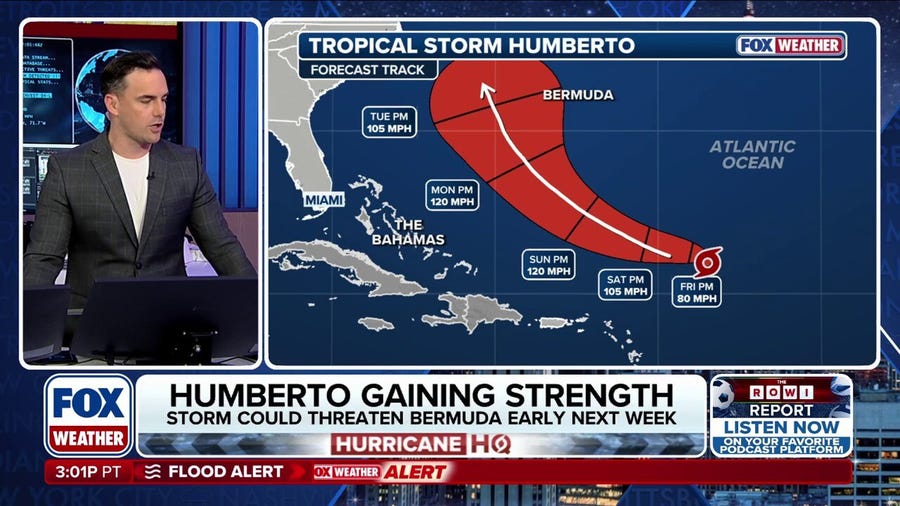 Tropical storm Humberto gaining strength, expected to become hurricane Friday