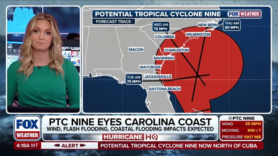 PTC 9 eyes Carolinas, system forecast to strengthen Saturday