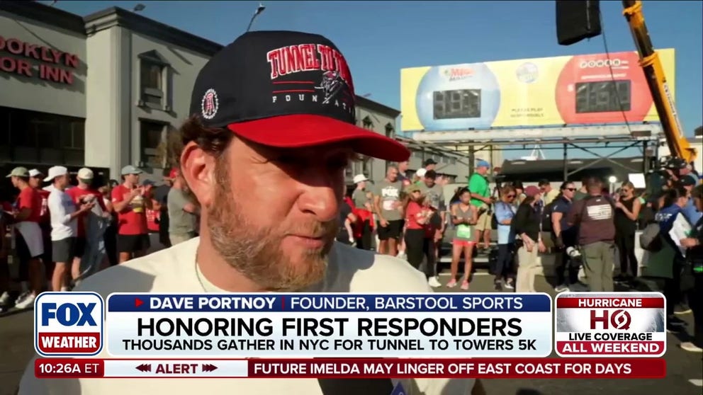 It’s been an emotional morning in New York City as tens of thousands of people take part in the annual Tunnel to Towers 5K run and walk. Barstool Sports Founder Dave Portnoy spoke with FOX Weather Meteorologist Bayne Froney abut the event honoring those lost during the September 11, 2001, terror attacks. This segment is sponsored by Tunnel to Towers Foundation.
