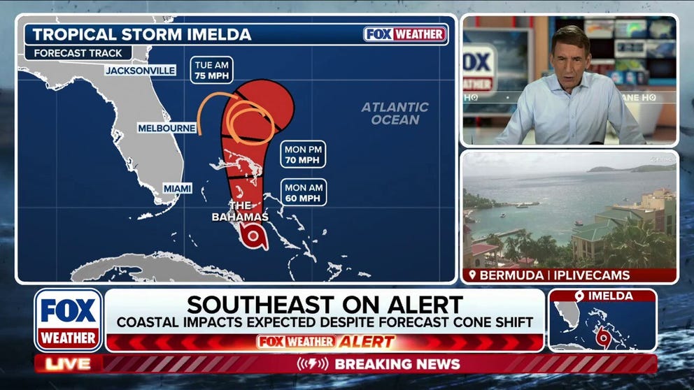 FOX Weather Meteorologist Ian Oliver and Hurricane Specialist Bryan Norcross provide the latest forecast on the newly named Tropical Storm Imelda in the Atlantic. Tropical Storm alerts are in place for Florida's east coast.