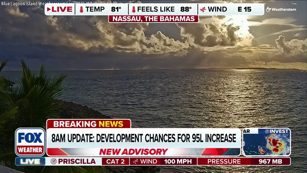 The development odds for Invest 95L continue to increase, and the National Hurricane Center now says that it will likely develop into Tropical Depression Ten on Tuesday. FOX Weather Meteorologist Haley Meier has the latest on Oct. 7, 2025.