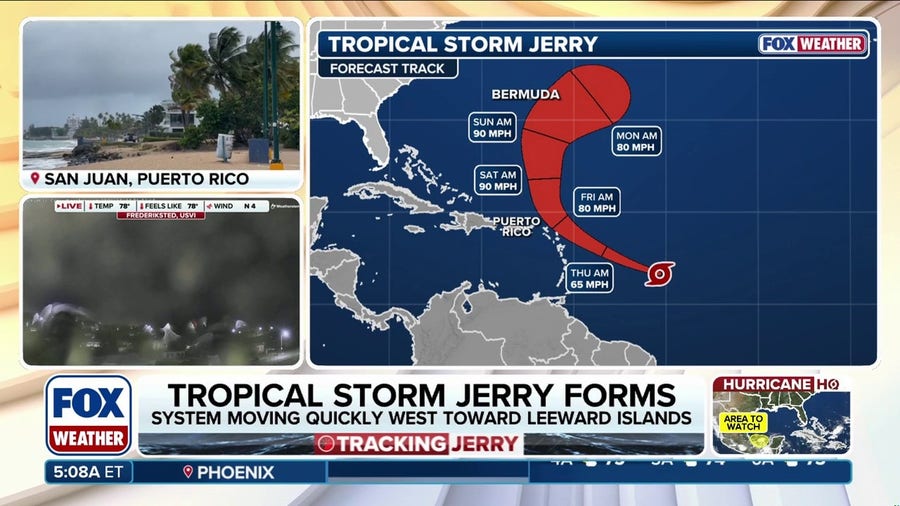 Tropical Storm Jerry continues to gain strength over Atlantic