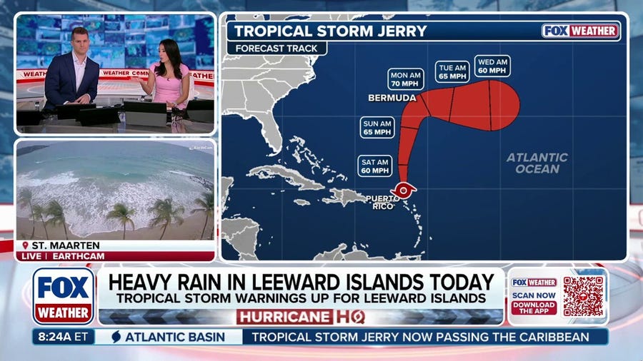 Tropical Storm Jerry no longer forecast to become hurricane, bringing flooding rain to Leeward islands