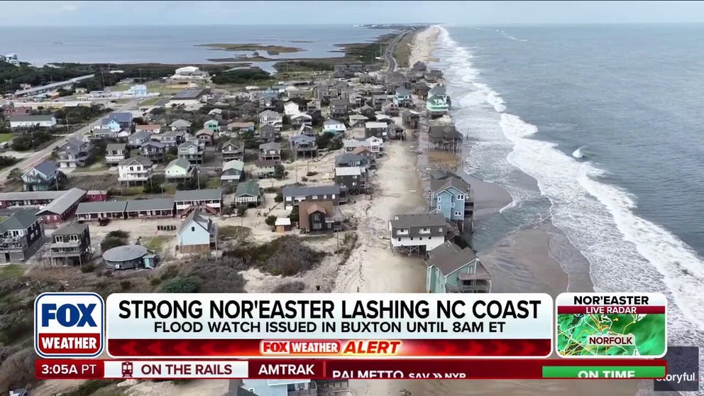 A powerful nor’easter making its way up the East Coast slammed portions of the mid-Atlantic over the weekend, including the already-battered Outer Banks. FOX Weather Correspondent Katie Byrne has the latest from Buxton on Oct. 12, 2025. 
