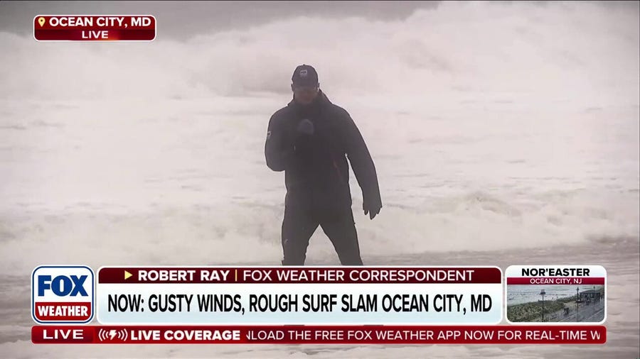 Gusty winds and rough surf slam Ocean City, Maryland