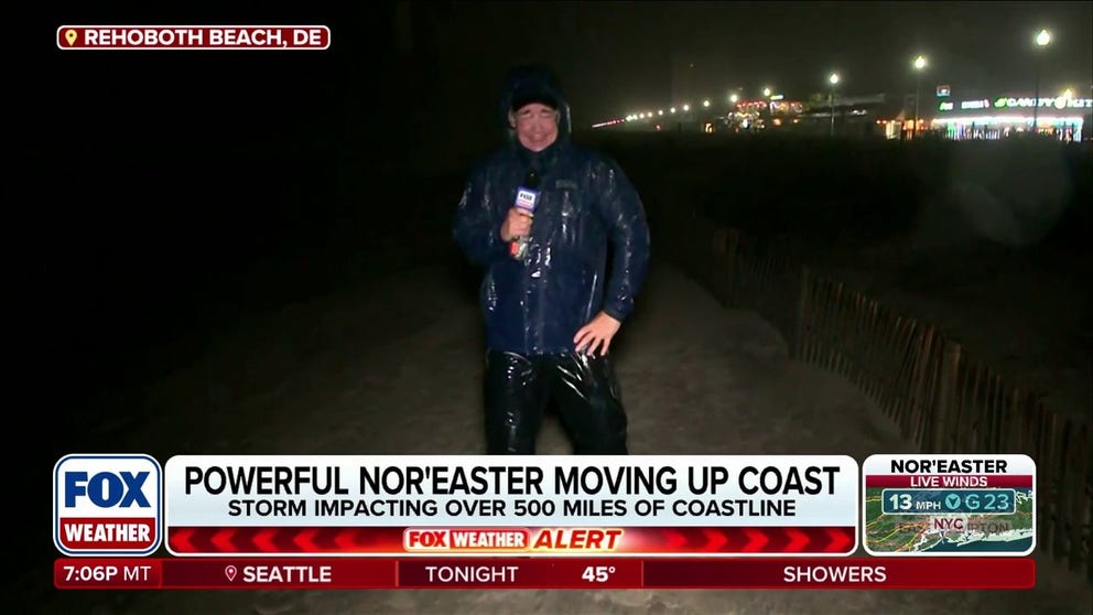 FOX Weather Storm Specialist Mike Seidel reports from Delaware, where violent winds continue to lash the coast as a nor'easter brews, bringing unpleasant weather conditions.