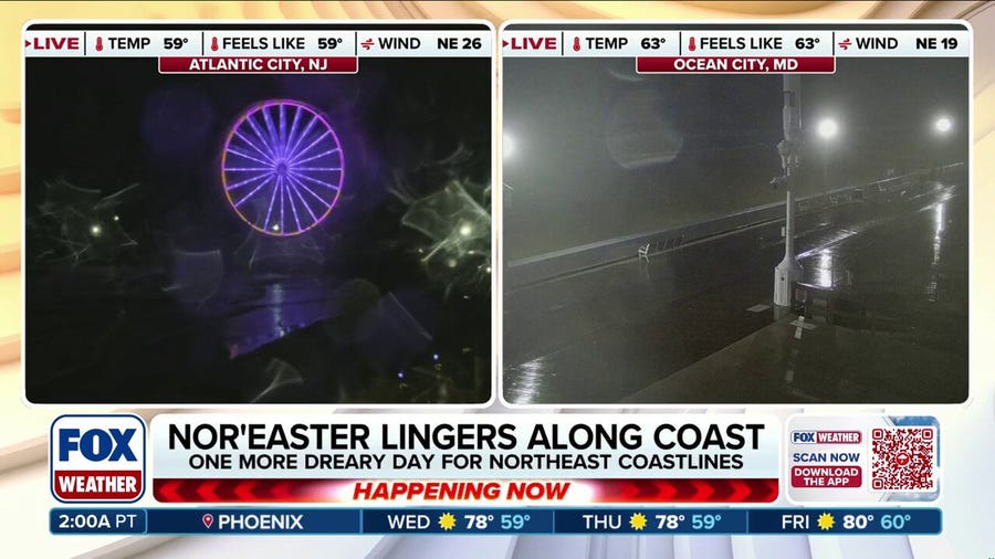 Deadly nor'easter lingers along coast with fringe impacts remaining on Tuesday