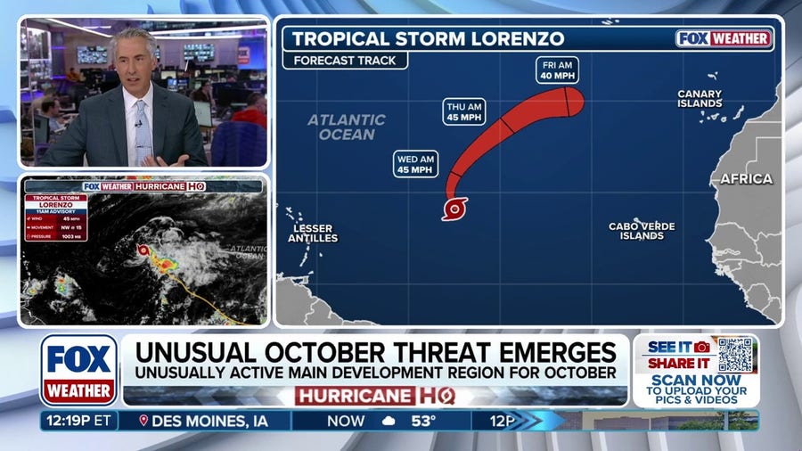 Tropical Storm Lorenzo struggling in Atlantic