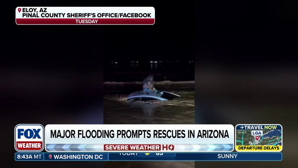 Arizona has been experiencing instances of flash flooding due to torrential and thunderstorms across the region, and that has led to numerous water rescues by first responders. Sgt. Daniel Campbell of the Pinal County Sheriff’s Office in Arizona talked about the rescue of a man and child from the roof of a stranded car with FOX Weather Meteorologists Marissa Torres and Stephen Morgan. 