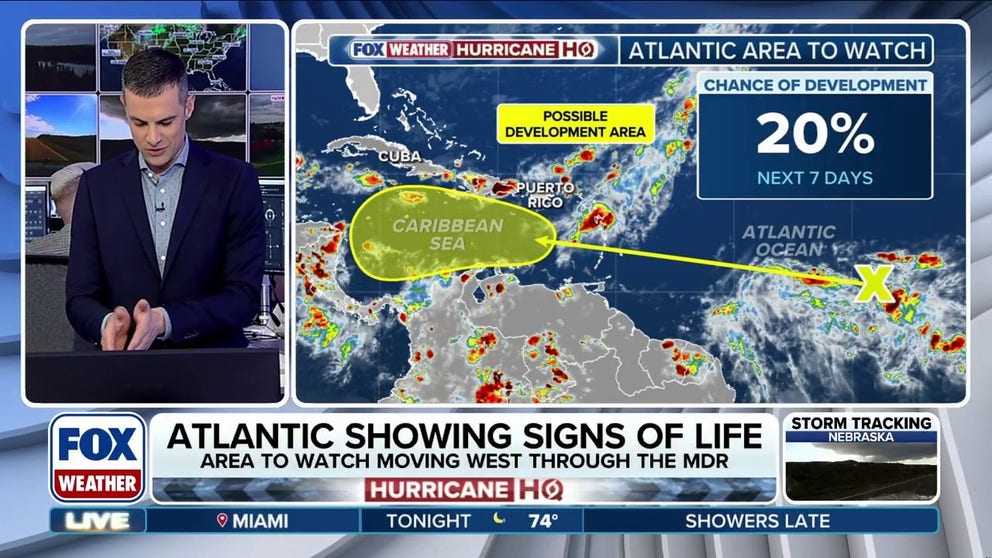 The area to watch in the central Atlantic has low chances for development right now but could see gradual development over the next week.
