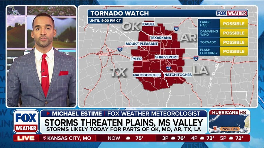 Storms threaten plains, Mississippi Valley as tornado watches issued
