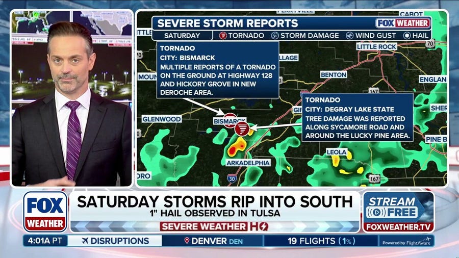 Tornadoes, large hail reported as severe weather sweeps across South