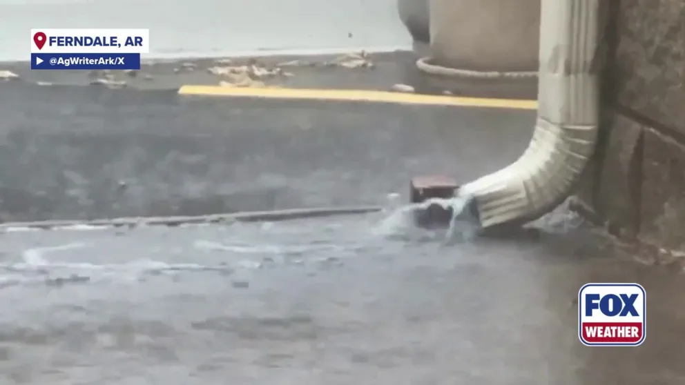 A video recorded in Ferndale, Arkansas, shows heavy rain falling as a powerful thunderstorm swept across the region on Oct. 18, 2025.