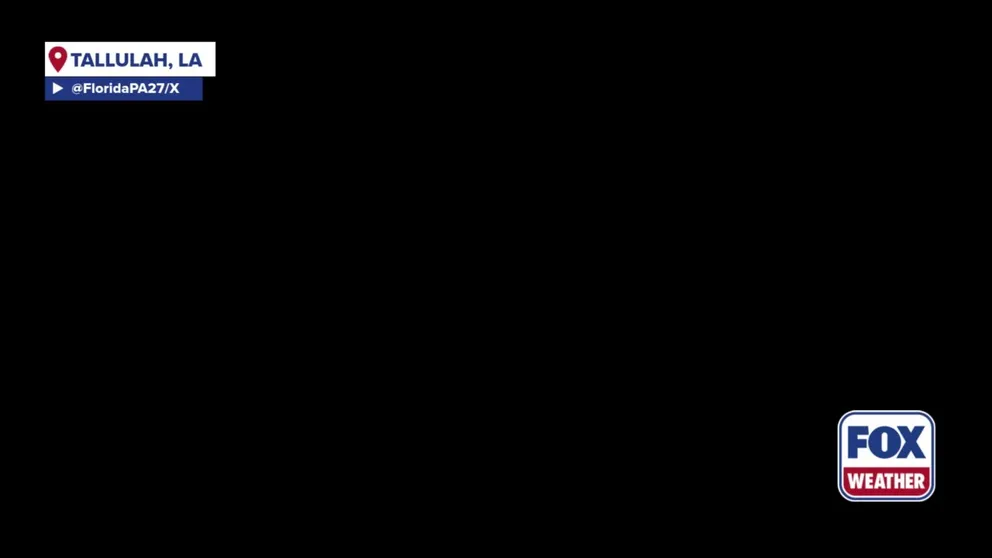 A video recorded in Tallulah, Louisiana, shows lightning illuminating the sky as a tornado-warned storm swept across the region on Oct. 18, 2025.