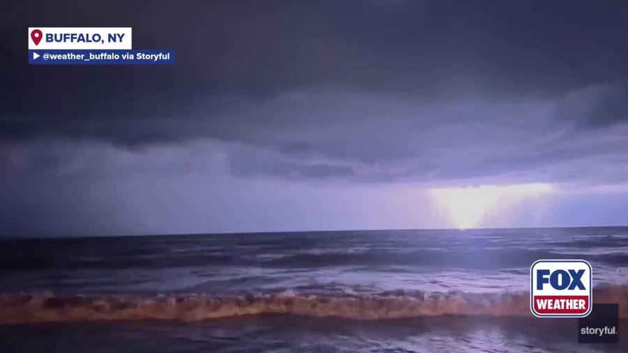 Lightning dazzles over Lake Erie, part of long-duration lake-effect rain