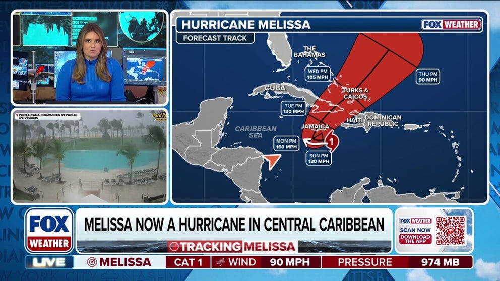Melissa is now a Category 3 major hurricane with 115 mph maximum sustained winds, the National Hurricane Center announced Saturday night. FOX Weather Meteorologist Jane Minar analyzed the storm as its rapid intensification began Saturday afternoon. The storm is expected to continue to intensify ahead of making landfall in Jamaica early next week.