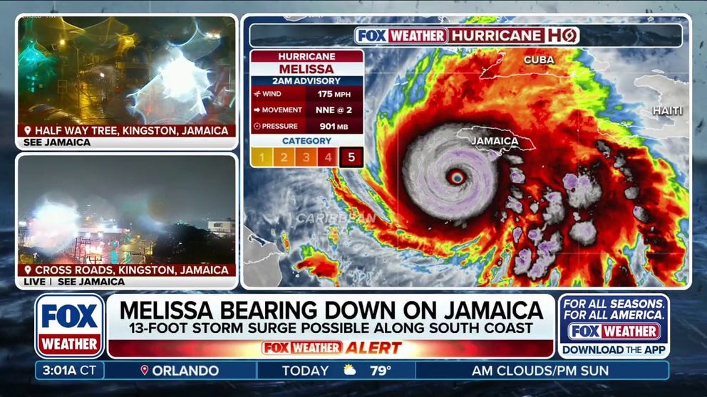 Hurricane Melissa remains a powerful Category 5 hurricane with winds of 175 mph as the monster storm begins its catastrophic and historic assault on Jamaica. FOX Weather Meteorologist Craig Herrera breaks down the latest information on Oct. 28, 2025.