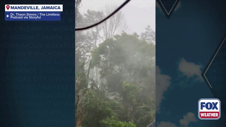 Powerful winds from Hurricane Melissa blast Mandeville, Jamaica