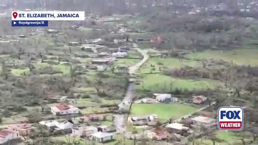 Aerial footage of devastation left behind by Hurricane Melissa in St. Elizabeth Parish, Jamaica