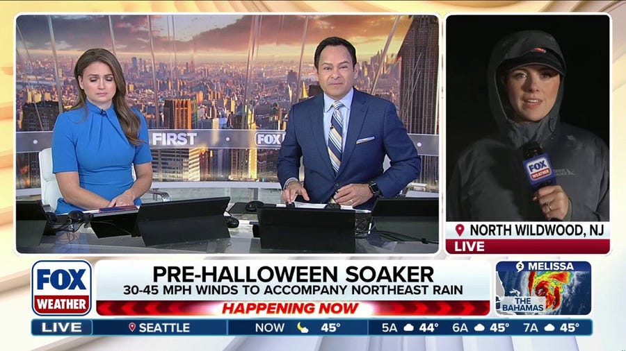Rain and powerful winds gusts batter Northeast ahead of Halloween