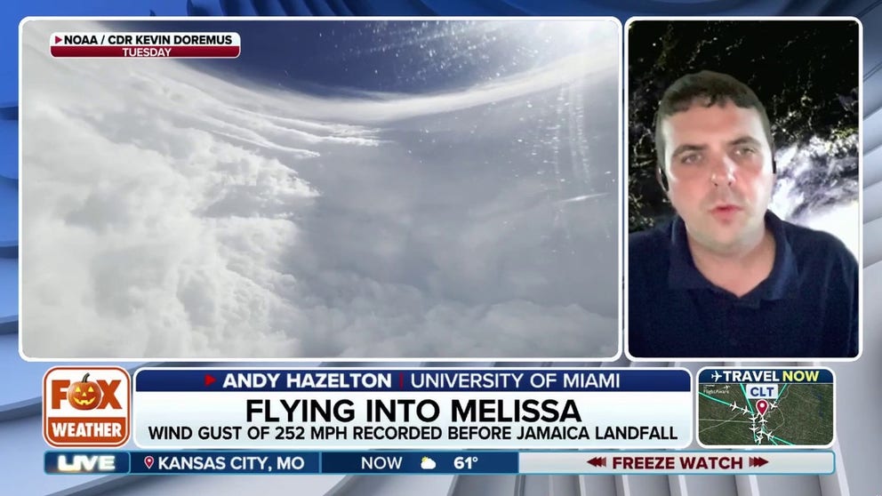 Dr. Andy Hazelton was onboard five flights with the National Oceanic and Atmospheric Administration Hurricane Hunters into Hurricane Melissa, calling the storm that was clocked 250 mph winds at flight height "another level." 