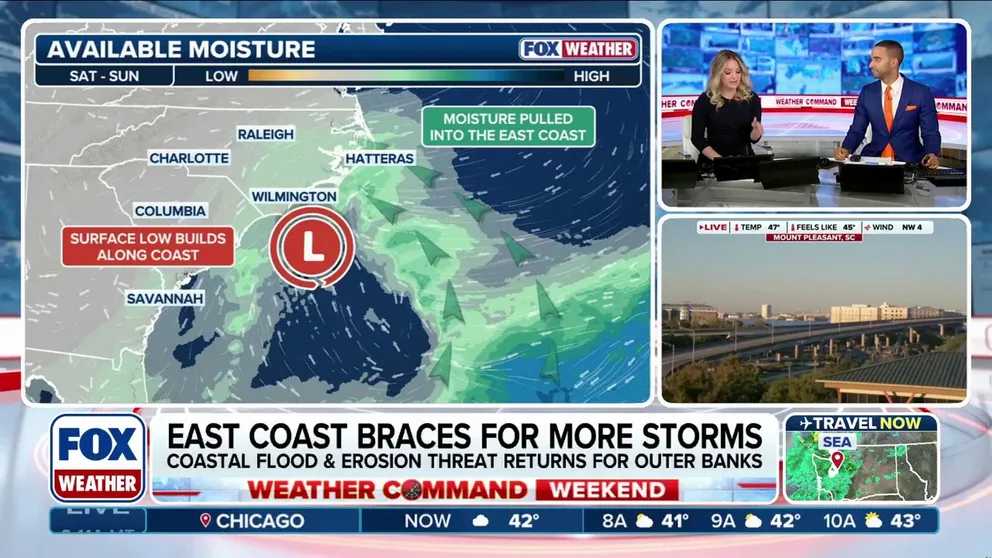 Another possible coastal storm is brewing for the Southeast, possibly bringing coastal flooding and beach erosion to the Outer Banks. Conditions are likely to arrive by Sunday into Monday. 