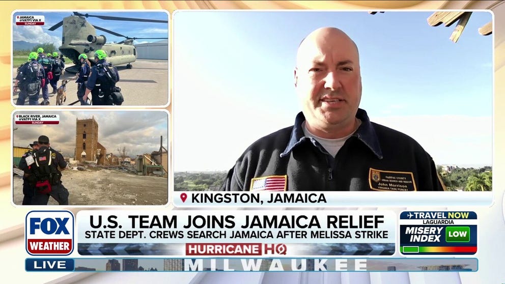 John Morrison, Public Information Officer for the Fairfax County Urban Search and Rescue Team is part of a U.S. State Department-led joint task force that's working with Jamaican Emergency Management perform search and rescue operations in the aftermath of historic Hurricane Melissa. He joined for FOX Weather to describe the devastation caused by the storm and the current situation on the ground.