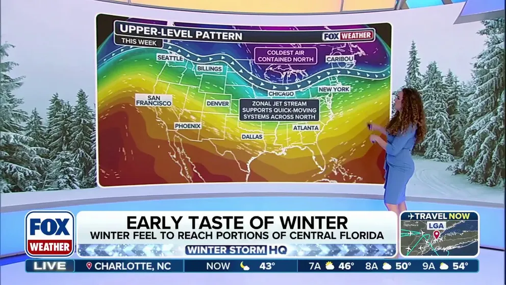 Arctic air from Canada will spill into the Eastern U.S. early next week and bring the first big freeze of the season to the entire South. On Monday, cities like Atlanta, Dallas, and Nashville will see wakeup temperatures in the 30s. Numerous record lows are now possible across the Southeast including portions of Southeast Florida by Tuesday morning.