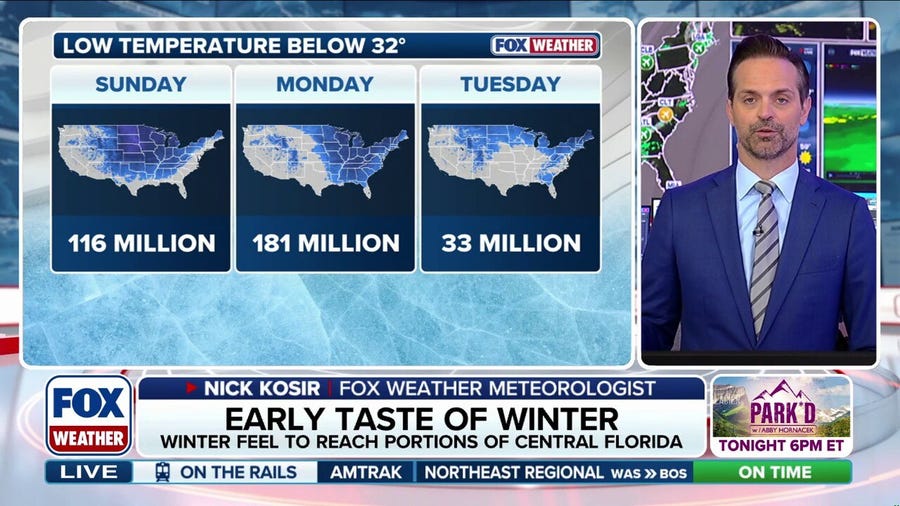 Winter-like temperatures to reach as far south as Florida as early taste of winter sets in