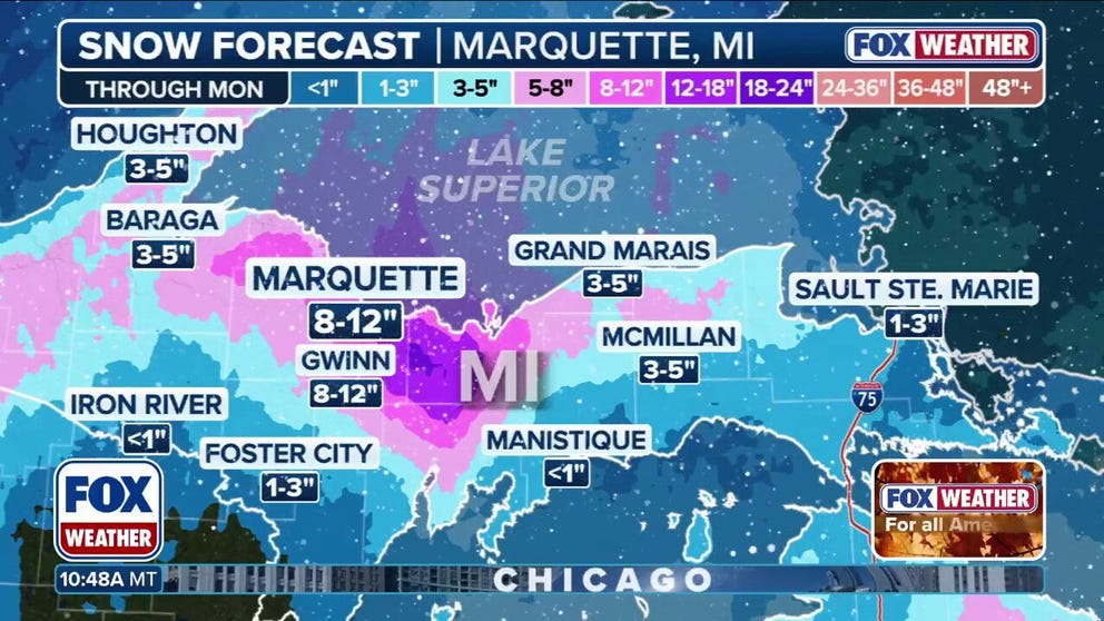 Heavy bands of lake-effect snow will begin to target the Great Lakes tonight into Sunday, potentially bringing 1-2 feet of snow to parts of Northwest Indiana and several inches of snow to Michigan, New York, Pennsylvania and Ohio.