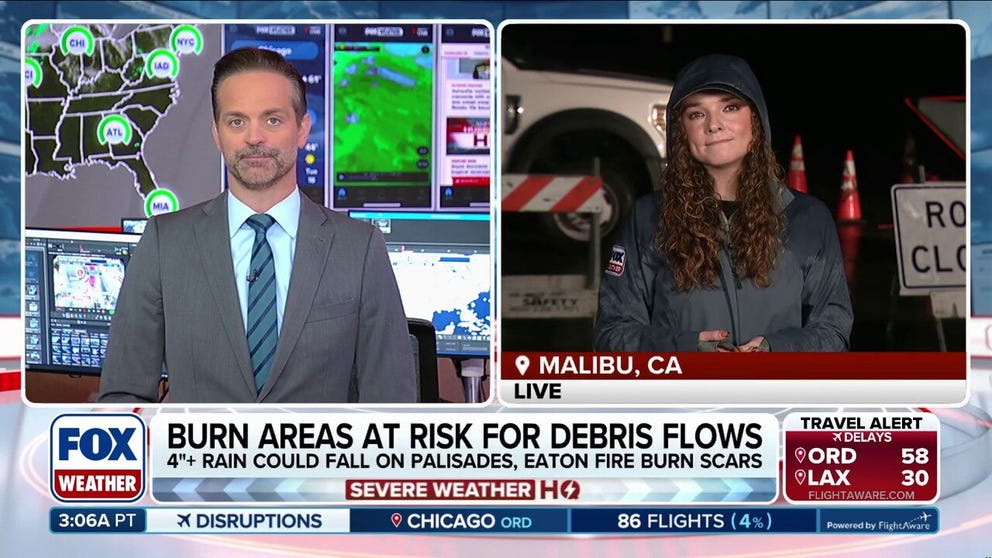 Evacuation orders underway for multiple recent burn scars in California as thunderstorms with heavy rainfall could bring rates of over 1 inch per hour. FOX Weather Meteorologist Bayne Froney is LIVE in Malibu with the latest: