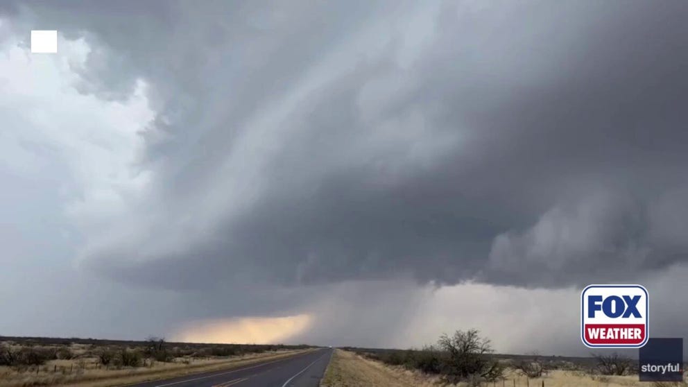 A supercell thunderstorm rumbled across Grandfalls, Texas Sunday afternoon.