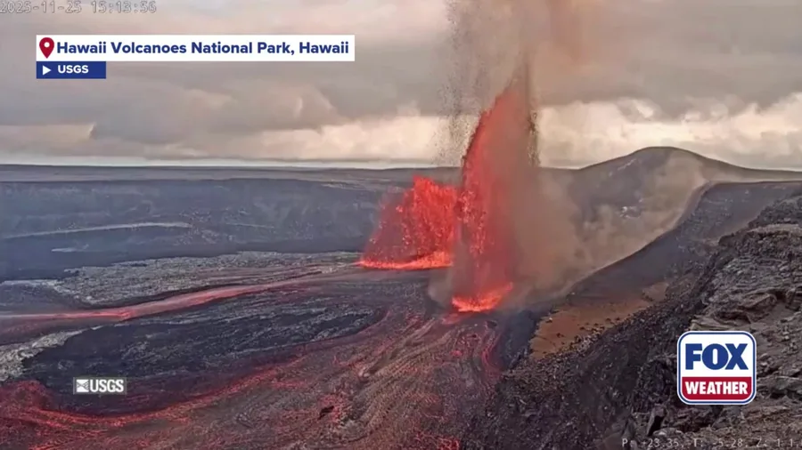 Hawaii’s Kīlauea Halemaʻumaʻu Volcano launches approximately 400 feet of lava into the air