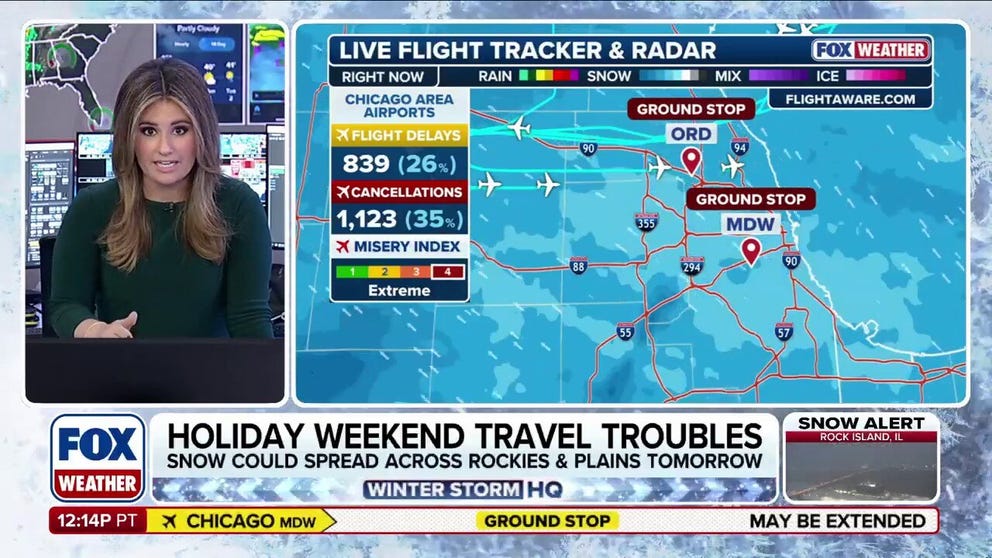 A ground stop has been issued at Midway International Airport and Chicago O'Hare International Airport as the major snowstorm continues to disrupt travel. FOX Weather Meteorologist Jane Minar breaks down how the nation's airports are affected by the flight halt and how the implications could extend through the weekend. 