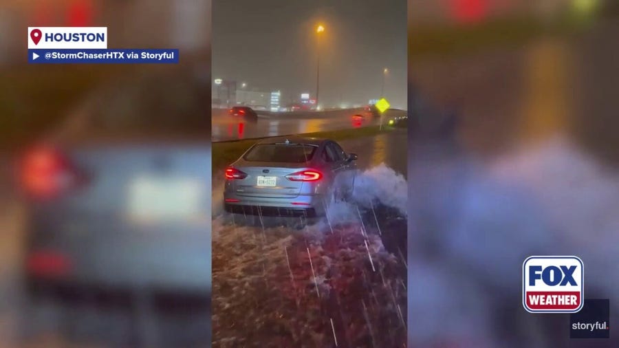Heavy rain causes flooding in Houston, Texas, during Thanksgiving weekend.