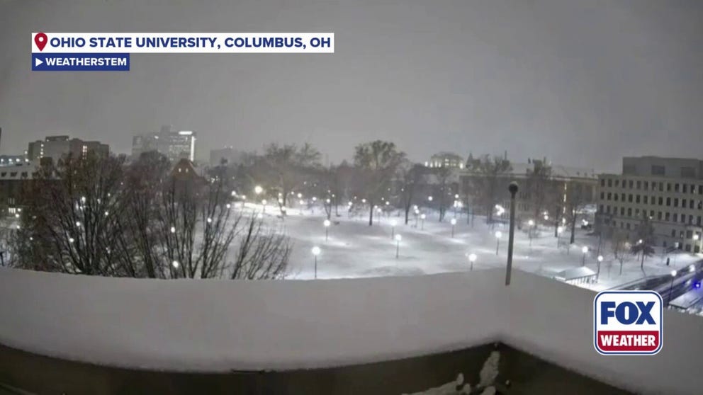 Timelapse shows Ohio State University quickly turning into a snow globe overnight as a nor’easter takes hold of the area. Some portions of the sate have already gotten a whopping 4.5 inches of snow.