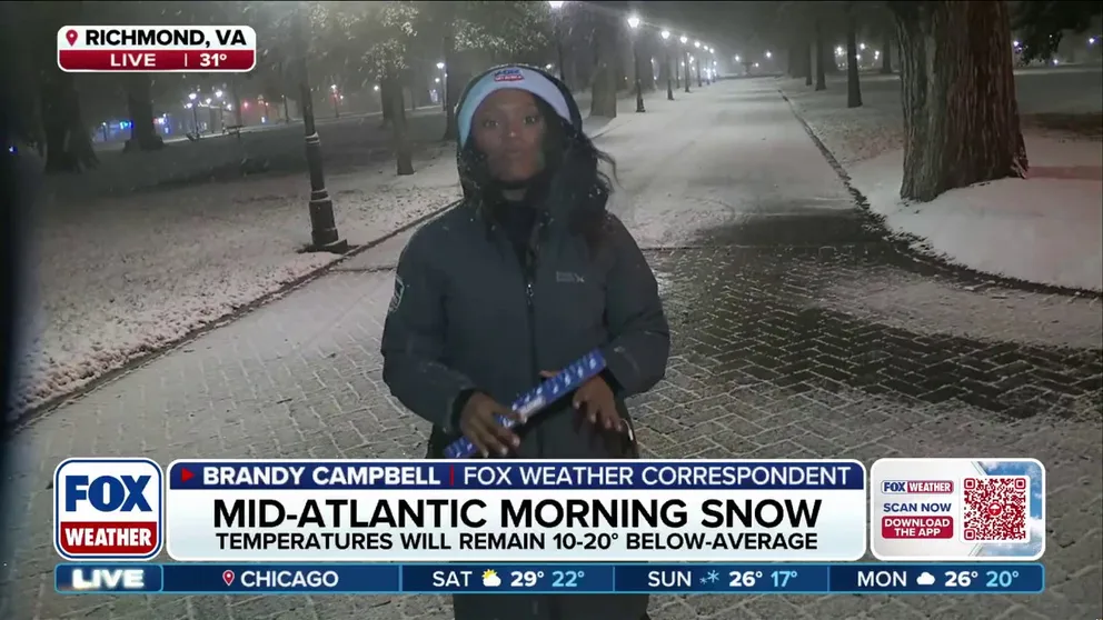 More than 16 million people are under Winter Weather Advisories in the mid-Atlantic, waking up to their first snow of the season in parts of Virginia and Maryland, which is creating slick travel conditions and delaying school openings across the region. FOX Weather Correspondent Brandy Campbell has the story from Richmond, Virginia.