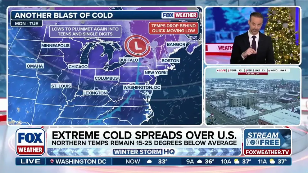 More extreme cold is on the way next week for Americans in the Great Lakes and Northeast regions. Temperatures are expected to remain 15-25 degrees below average. By Monday, forecast lows in the northern will range from -1 in upstate New York to 12 in Bangor, Maine. 