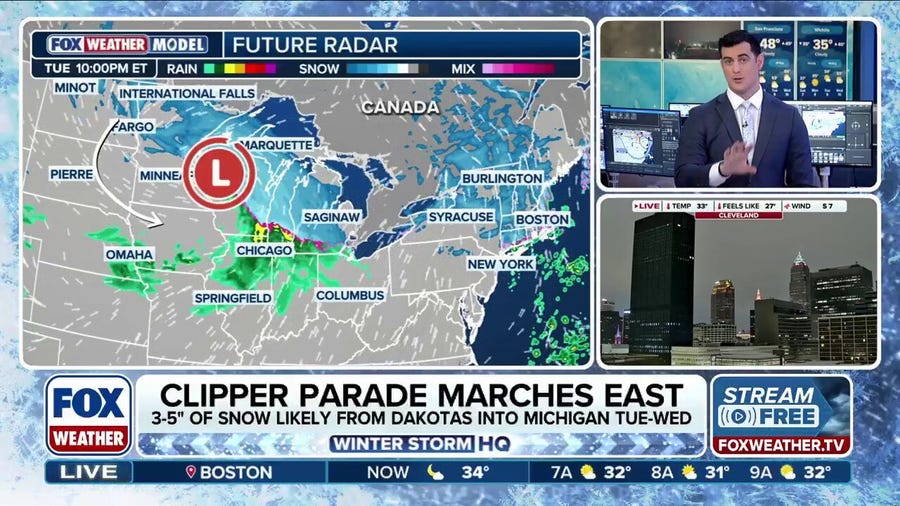 Fast-moving clippers bring more snow to Northern Tier 