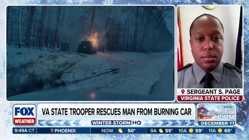 Virginia State Police Sgt. S. Page joins FOX Weather to walk us through the moments he rushed to save a man who became trapped in his burning car after crashing during the powerful snowstorm that hit Richmond.