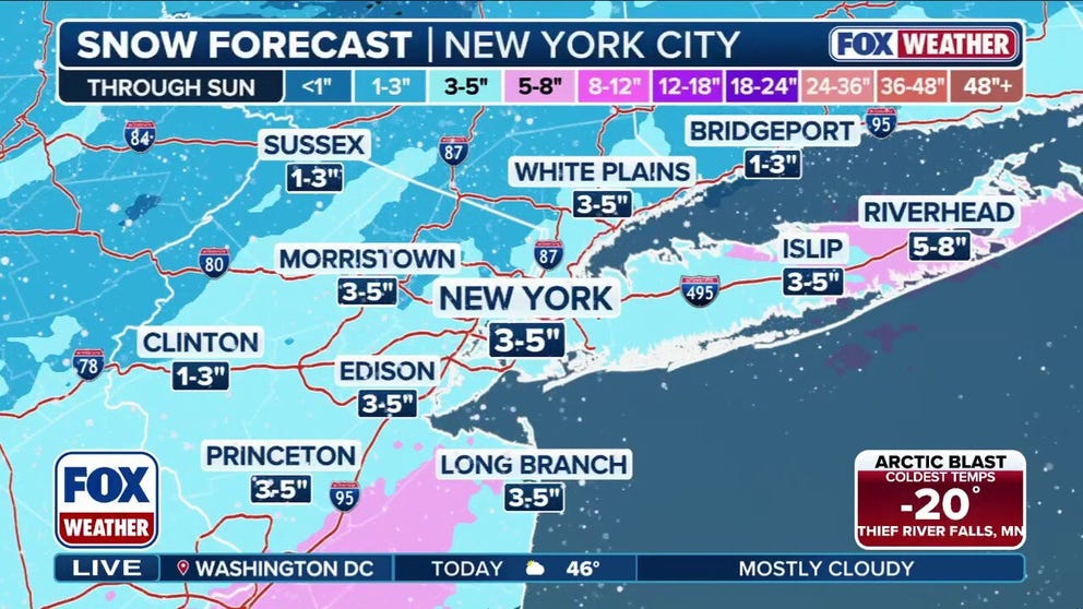 ❄️ WINTRY WAKE-UP: Millions of Americans are expected to wake up to some flurries on Sunday, as the first 'measurable' snow of the season is poised to hit the northeastern section of the I-95 corridor late Saturday night into the early morning hours.