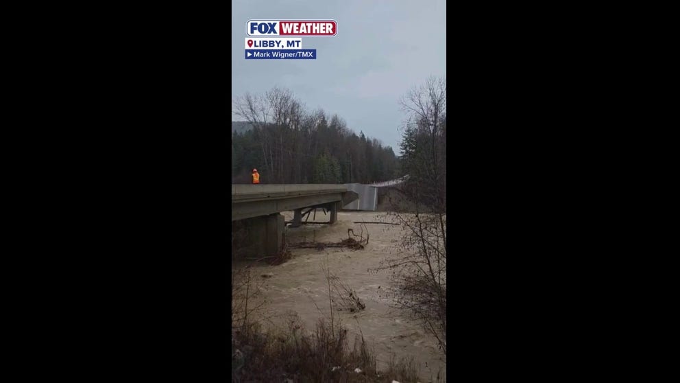 A rushing river claimed a bridge in Libby, Montana after a powerful atmospheric river bought rounds of rain into the region.