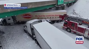 Drone video shows multi-vehicle pileup on Interstate 55 during snowstorm in Illinois