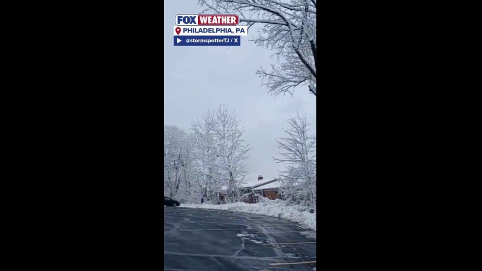 Parts of Philadelphia, Pennsylvania, experienced heavy snowfall, as one resident captured a significant accumulation.