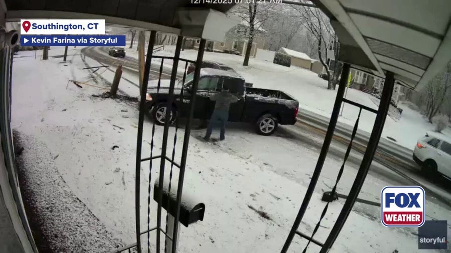 Driver crashes into pole after losing control on icy Connecticut road