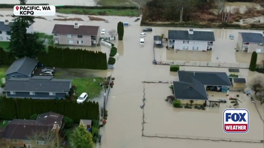 Watch: Drone video shows flooding across Pacific, Washington after levee failure