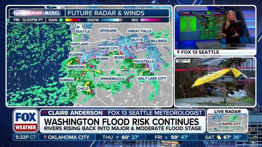 Washington flood risk continues as rivers rising back into major and moderate flood stage